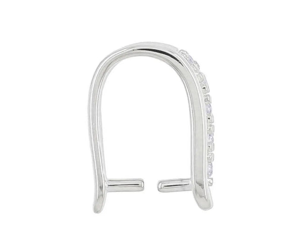 2pcs 925 Sterling Silver 12mm Pinch Bail, Pendant Clasp, Tarnish Resistant Rhodium Plated, Cubic Zirconia CZ, SS205-3