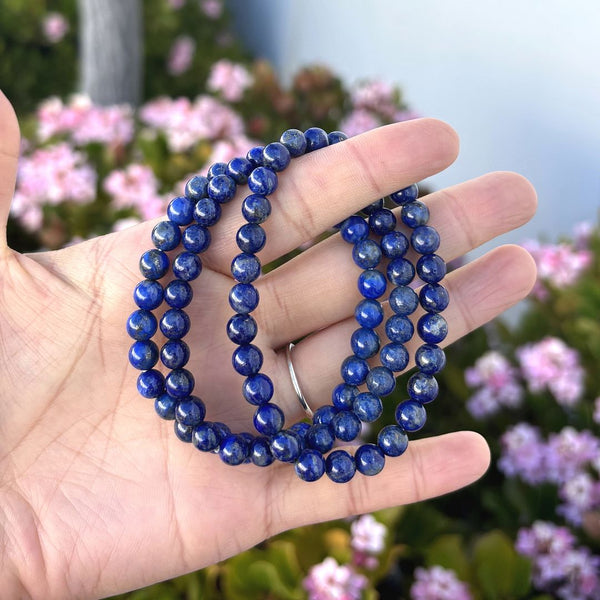 1 Strand Stretch Natural Blue Lapis Lazuli Beaded Gemstone Bracelet, 6mm Beads, Length Selections: 7 inch/7.5 inch/8 inch