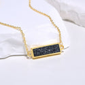 1pc Natural Druzy Crystal Pendant Necklace, Hematite Black Bar Gemstone Pendant, 18 inch Gold Plated Stainless Steel Chain, GGP24-4