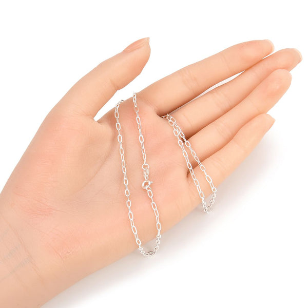 1pc 925 Sterling Silver Diamond Cut Flat Cable Link Chain Necklace, 2.2mm, Length Selections: 18/20/22/24/26 inch