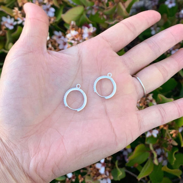 2pcs 925 Sterling Silver Round Hoop Huggies Earring Hooks, Tarnish Resistant Rhodium Plated, Cubic Zirconia CZ, Size Selecitons: 14mm/16mm