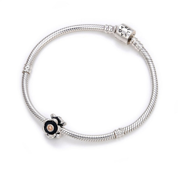 1pc Real 925 Sterling Silver Cute Flower Bead Charm Yellow Cubic Zirconia CZ Gemstone, Compatible with Pandora All Other Charm Bracelet, EC6-B7