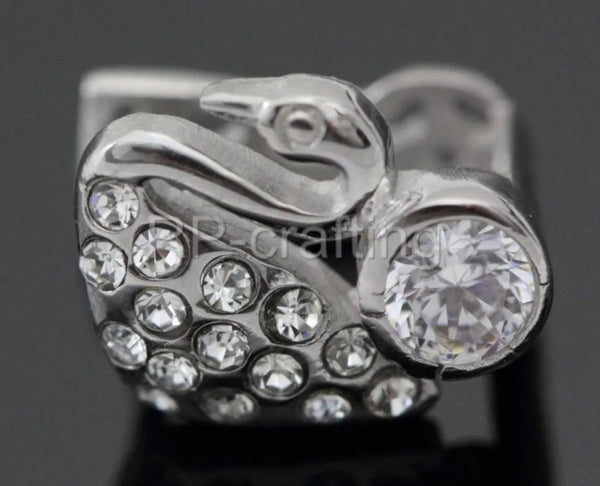 1pc 925 Sterling Silver 12mm Swan Pinch Bail, Pendant Clasp, Tarnish Resistant Rhodium Plated, Cubic Zirconia CZ, SS44-AA