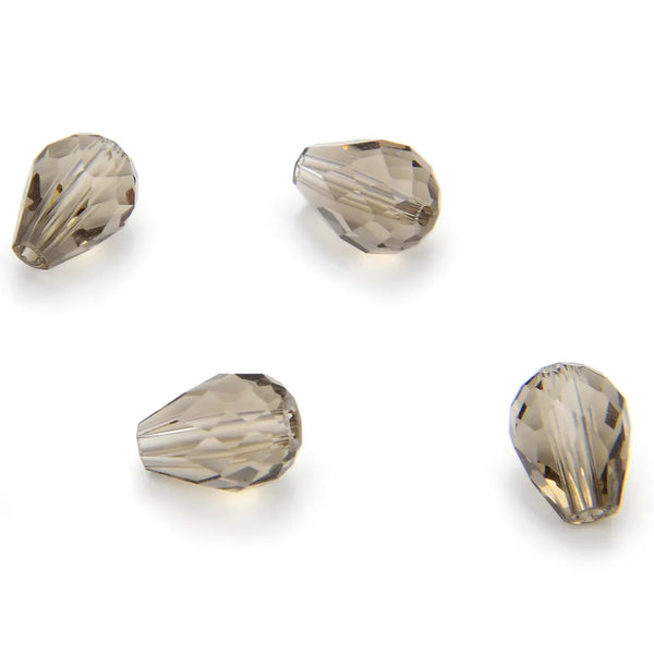 24pcs Adabele Austrian Faceted Teardrop Crystal Beads #5500, Smoked Quartz, 8mm x 6mm, Hole ID 1mm, SST-821