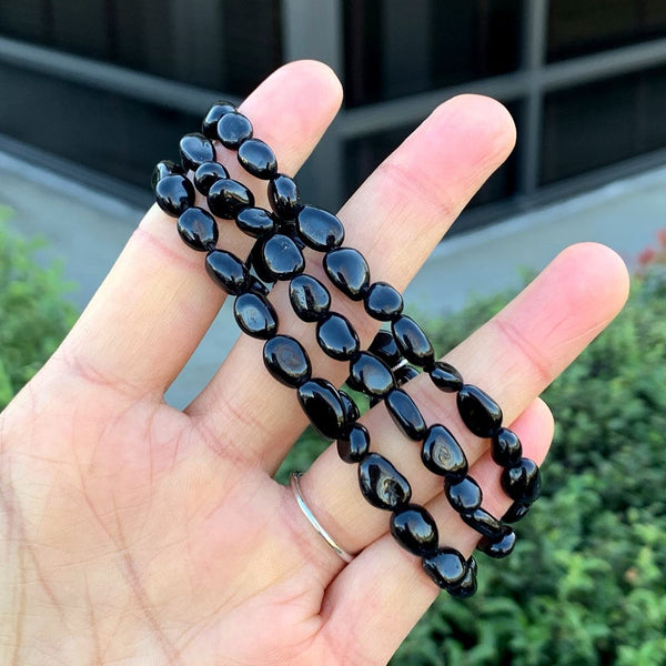 1 Strand Stretch Natural Black Tourmaline Free Form Gemstone Bracelet, 5-8mm Small Beads, Length Selections: 7 inch/7.5 inch