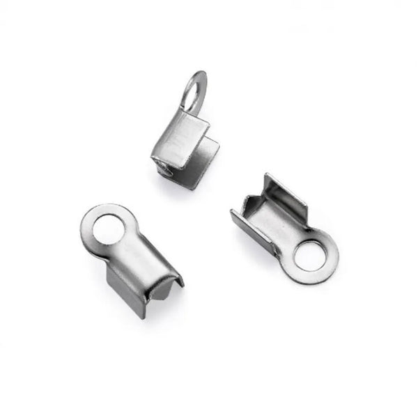 100pcs 304 Stainless Steel Fold Over Cord End Caps, Crimp Tip Terminator Connectors, 9mm