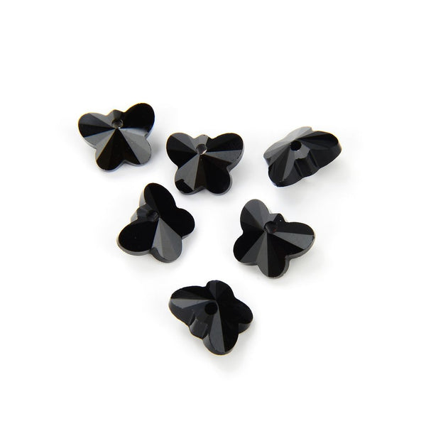 20pcs Creative Club Butterfly Jet Black Crystal Glass Pendant Drop Beads, Drilled Spacers, 22x13mm Large, Hole ID 1mm, CCM-23