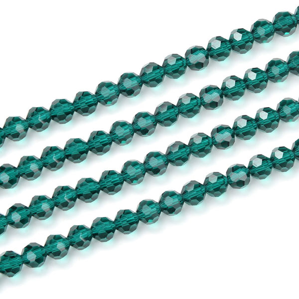 200pcs Creative Club Faceted Round Crystal Glass Beads, Emerald Green, 6mm (0.24 inch), Hole ID 1mm, CC2R624