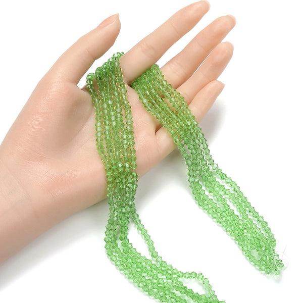 500pcs Creative Club Faceted Bicone Crystal Glass Beads, Peridot Green, 4mm (0.16 Inch) Small Tiny, Hole ID 0.9mm, CCB416