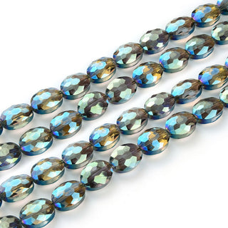 50pcs Creative Club Faceted Flat Oval Crystal Beads, Peridot Shimmer, 16x12mm/Large, Hole ID 1.1mm, CCO-36