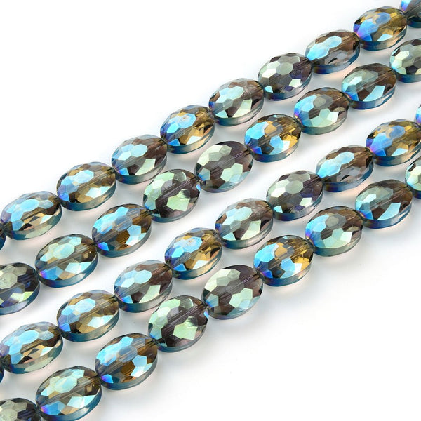 50pcs Creative Club Faceted Flat Oval Crystal Beads, Peridot Shimmer, 16x12mm/Large, Hole ID 1.1mm, CCO-36