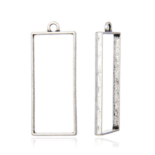 20pcs Open Back Rectangle Bezel Blanks, Pendant Base, Large Resin Mold, Antique Silver, 49x20mm, CF286-10