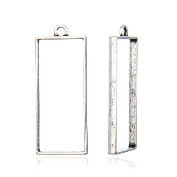 20pcs Open Back Rectangle Bezel Blanks, Pendant Base, Large Resin Mold, Antique Silver, 49x20mm, CF286-10