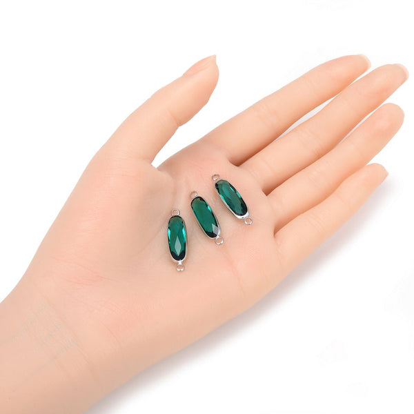 10pcs Grade A May Emerald Green Rectangle Bar Birthstone Links, Sterling Silver Plated Brass, 21x7mm, CCP9-S5