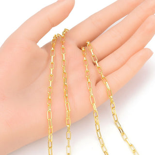 16.5 Feet Tarnish Resistant Paperclip Cable Chain Link, 18K Yellow Gold Plated Brass, Size Selections: 6.7x2.3mm, 7.4x3.4mm, 9.6x3.5mm