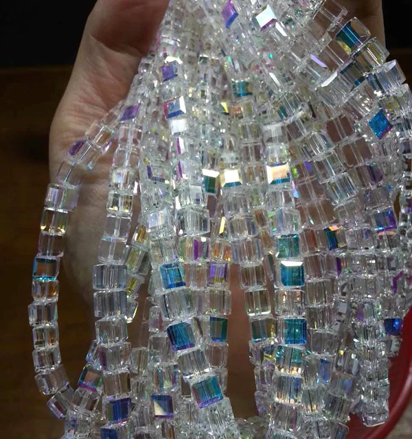 24pcs Adabele Austrian Faceted Cube Crystal Beads #5601, Clear AB, Size Selections: 4mm/6mm/8mm