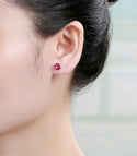 1 Pair 925 Sterling Silver July Birthstone Round Cut Stud Earrings, 6mm/0.84 Carat Cubic Zirconia CZ Red Ruby Stone, SSE48-7
