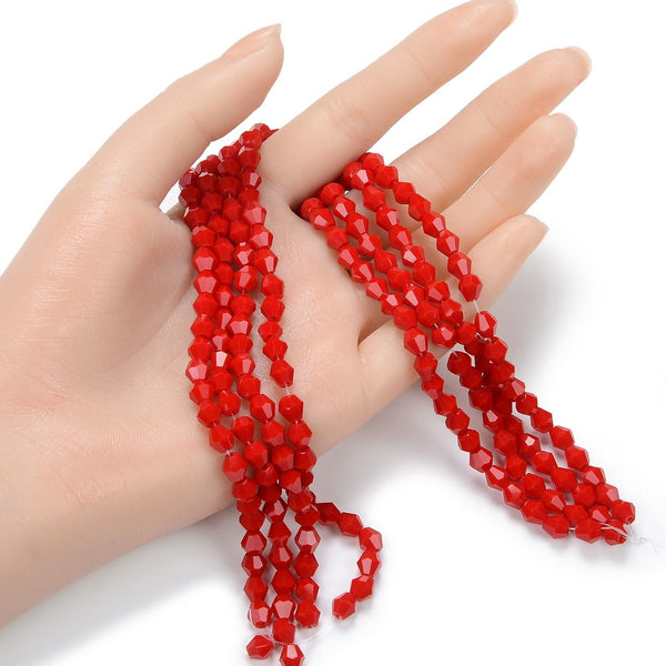 250pcs Creative Club Faceted Bicone Crystal Glass Beads, Coral red, 6mm (0.24 Inch), Hole ID 1mm, CCB635