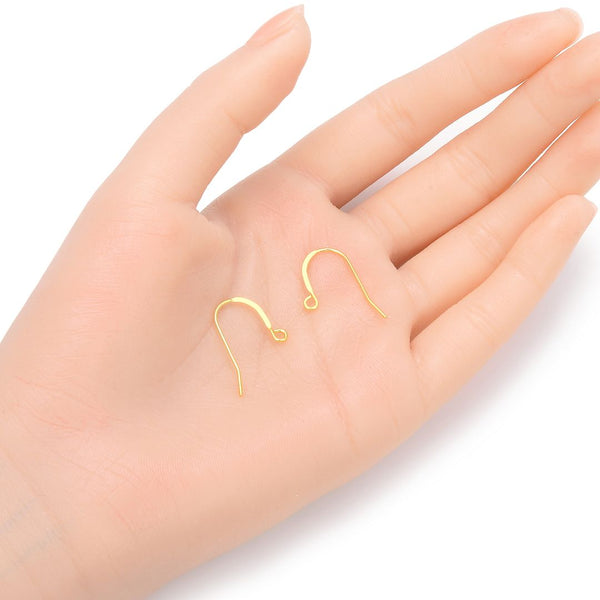 20pcs 925 Sterling Silver Flat Fish Earring Hooks, Real 18K Yellow Gold Plated, 18mm Long, Wire Gauge Selections: 0.6mm/0.7mm/0.8mm