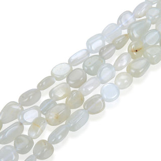 Natural White Moonstone Gemstone Oval Tumbled Pebble Beads, Irregular, 9mm to 13mm, Hole ID 1mm, 15 Inch/1 Strand, GZ12-24