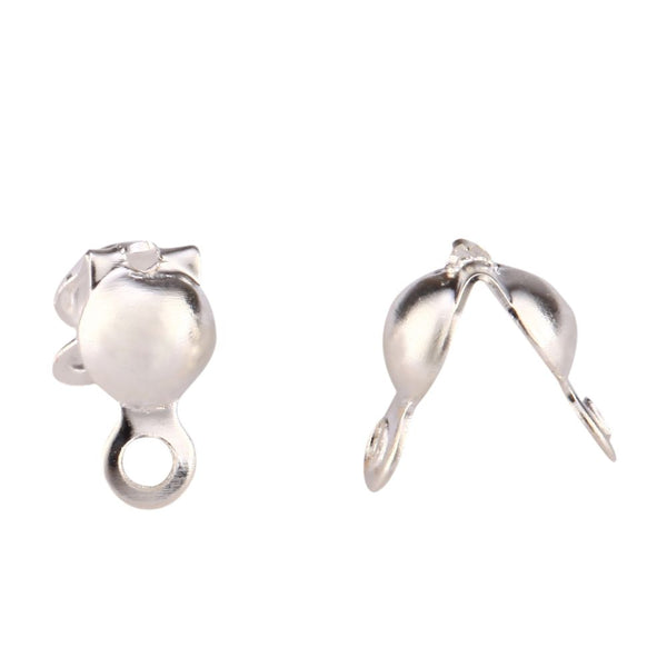 100pcs Silver Clamshell Calotte Bead Tips, 8mm Crimp End Caps, Sterling Silver Plated Brass, 2 Closed Rings, 4mm Cup, CF48-1