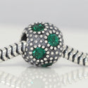 1pc 925 Sterling Silver May Birthstone Bead Charm, Green Emerald Cubic Zirconia CZ, 10.3x9mm, Hole ID 4.5mm, EC1-M5
