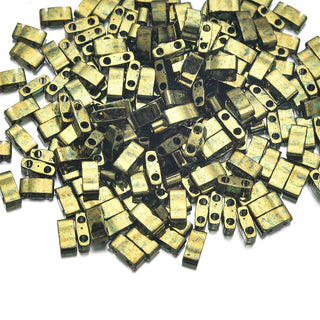 10g Miyuki Half Tila Seed Beads 5x2.3mm, Luster Olive Green (HTL-306)
