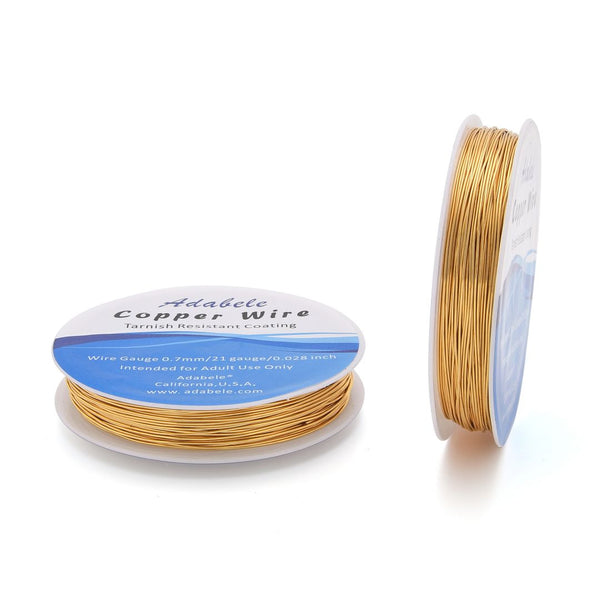 82 Feet Premium Tarnish Resistant Round Jewelry Copper Wire, 0.7mm/21 Gauge, 18K Gold Plated Copper, BF286-7