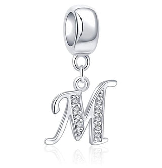 1pc 925 Sterling Silver Letter M, Alphabet Charm Pendant Drop, 18mm Long, Hole ID 4.5mm, EC3-A13