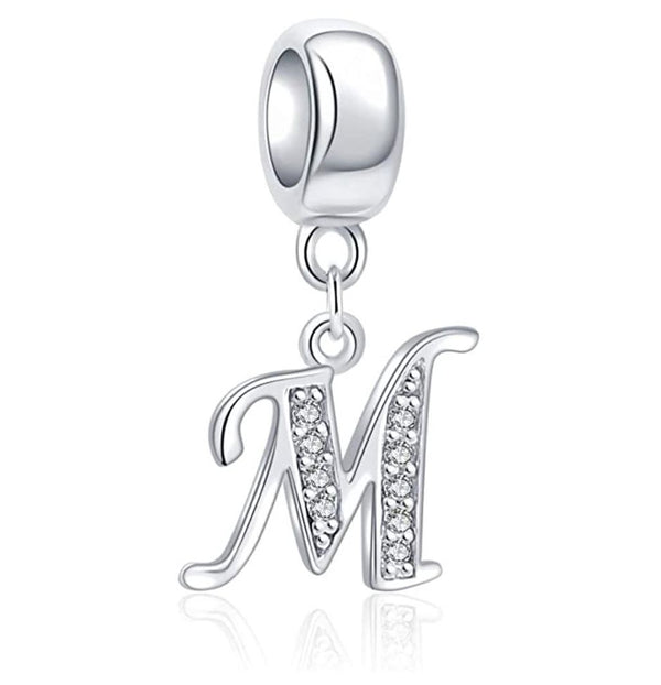 1pc 925 Sterling Silver Letter M, Alphabet Charm Pendant Drop, 18mm Long, Hole ID 4.5mm, EC3-A13