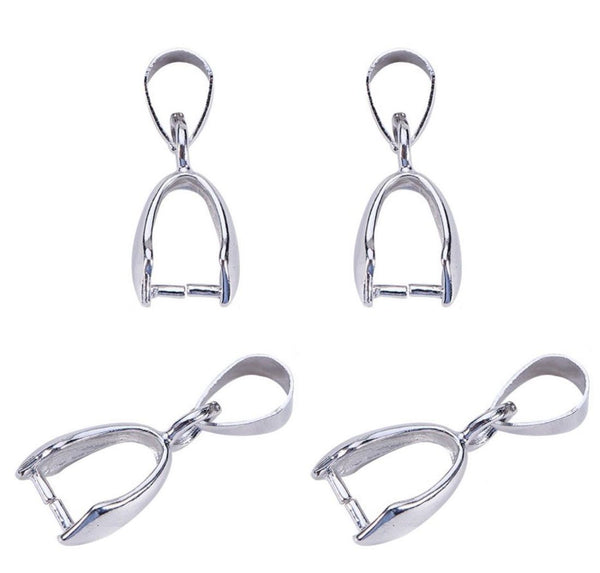 50pcs Pendant Clasp Pinch Bail Clip, 18K White Gold Plated Brass, Size Selections: 15mm/18mm/20mm