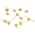 40pcs Tarnish Resistant Ball Earring Posts, Closed Ring, with 40pcs Earring Backs, 18K Yellow Gold Plated Brass, Ball Size Selections: 3mm/4mm/5mm