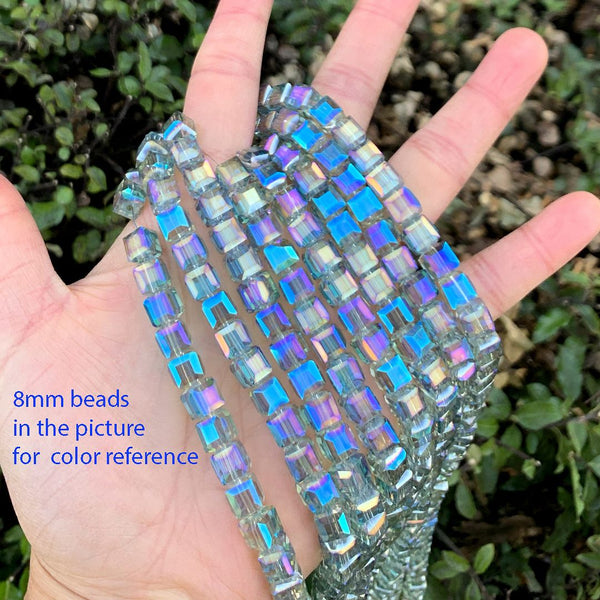 100pcs Creative Club Faceted Cube Crystal Glass Beads, Peridot Shimmer, 6mm, Hole ID 1mm, CCC636