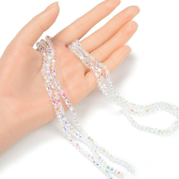 500pcs Creative Club Faceted Bicone Crystal Glass Beads, Crystal AB, 4mm (0.16 Inch) Small Tiny, Hole ID 0.9mm, CCB402