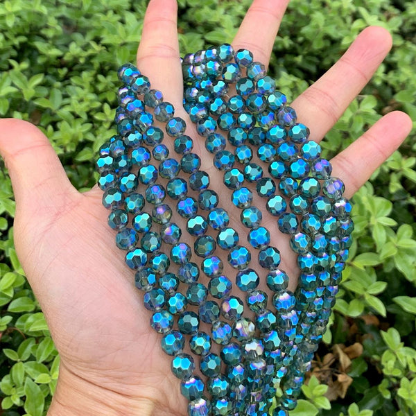 140pcs Creative Club Faceted Round Crystal Glass Beads, Peridot Shimmer, 8mm, Hole ID 1mm, CC2R836