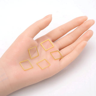 20pcs Tarnish Resistant Square Beading Hoops, Open Back Bezel Frame, 18K Yellow Gold Plated Brass, Size Selections: 12mm/16mm/20mm