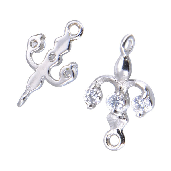 4pcs 925 Sterling Silver Fancy Earring Jewelry Connectors, Cubic Zirconia CZ, Tarnish Resistant Rhodium Plated,15x8.5mm, SS31-CC