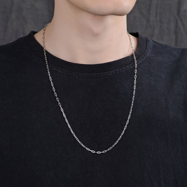 1pc 925 Sterling Silver Paperclip Cable Link Chain Necklace, Tarnish Resistant Rhodium Plated, 2.5mm, Strong, Length Selections: 18/20/22/24/26 inch