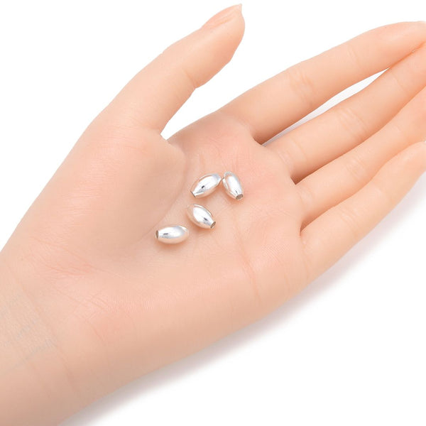500pcs Tarnish Resistant Oval Beads, Sterling Silver Plated Brass, Size Selections: 7x4mm, 8x5mm, 10x6mm, 12x7mm