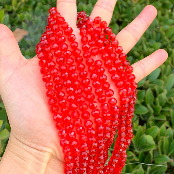 140pcs Creative Club Faceted Rondelle Crystal Glass Beads, Light Siam Red, 8x6mm, Hole ID 1.1mm, CCR806