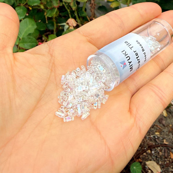 10g Miyuki Quarter Tila Seed Beads 5x1.2mm, Rainbow Crystal Clear QTL-250