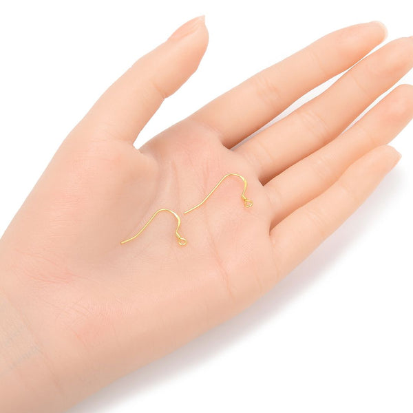 20pcs 925 Sterling Silver Flat Fish Earring Hooks, Real 18K Yellow Gold Plated, 18mm, Wire Gauge Selections: 0.5mm/0.6mm/0.7mm/0.8mm/0.9mm