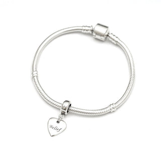 Solid 925 Sterling Silver Belief Faith Heart Bead Charm