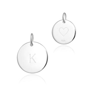 1pc 925 Sterling Silver 12mm Letter K Charm, Heart Engraved, Name Initial Disc Coin Pendant Drop, SLP-S11