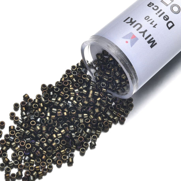7.5g Miyuki Delica 11/0 Seed Beads, Opaque Metallic Iris Brown DB7