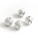 100pcs Sparkle Filgree Stardust Round Beads, Sterling Silver Plated Brass, Size Selections: 6mm/8mm/10mm