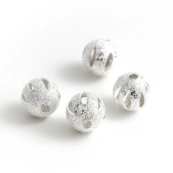 500pcs Small Tiny Sparkle Filgree Stardust Round Beads, Sterling Silver Plated Brass, 4mm, Hole ID 1mm, CF18-4