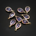 10pcs Grade A June Alexandrite Purple Teardrop Birthstone Charm Drop, 18K Yellow Gold Plated Brass, Size Selections: 11x7mm, 14x8mm, 16x9mm