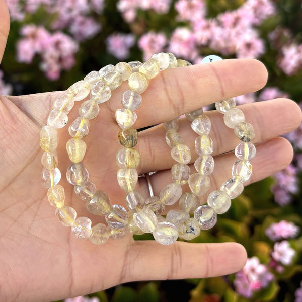 1 Strand Stretch Natural Gold Rutilated Quartz Free Form Gemstone Bracelet, 7-10mm Beads, Length Selections: 7 inch/7.5 inch