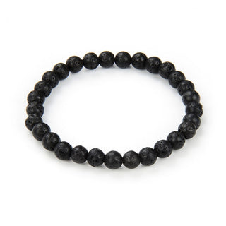 1 Strand Stretch Natural Black Lava Rock Beaded Gemstone Bracelet, 6mm Beads, Length Selections: 7 inch/7.5 inch/8 inch